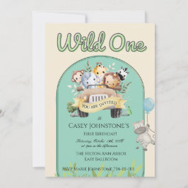 Safari Wild One Watercolor 1st Birthday Kaart