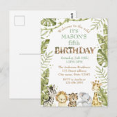 Safari Wild One Watercolour Verjaardag Briefkaart (Voorkant / Achterkant)