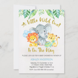 Safari Wild One Waterverf Baby shower Invitation Kaart