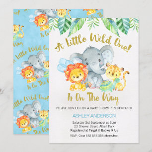 Safari Wild One Waterverf Baby shower Invitation Kaart