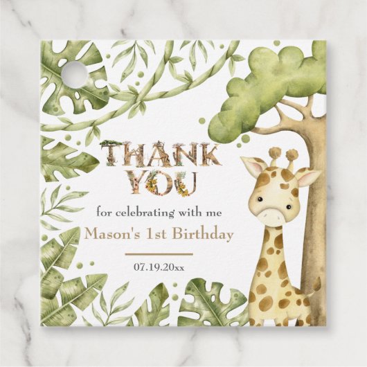 Safari Wild One Waterverf Verjaardag Bedankjes Labels (Voorkant)