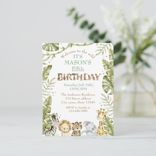 Safari Wild One Waterverf Verjaardag Briefkaart (Staand voorkant)