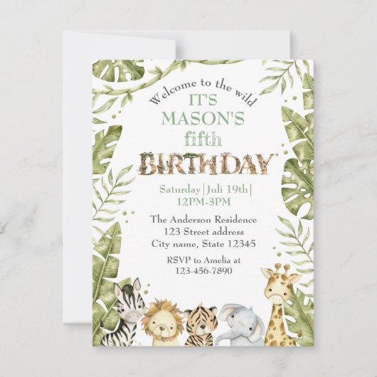 Safari Wild One Waterverf Verjaardag Kaart (Voorkant)