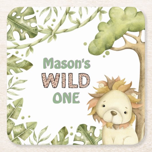 Safari Wild One Waterverf Verjaardag Kartonnen Onderzetters (Voorkant)