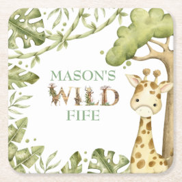 Safari Wild One Waterverf Verjaardag Kartonnen Onderzetters