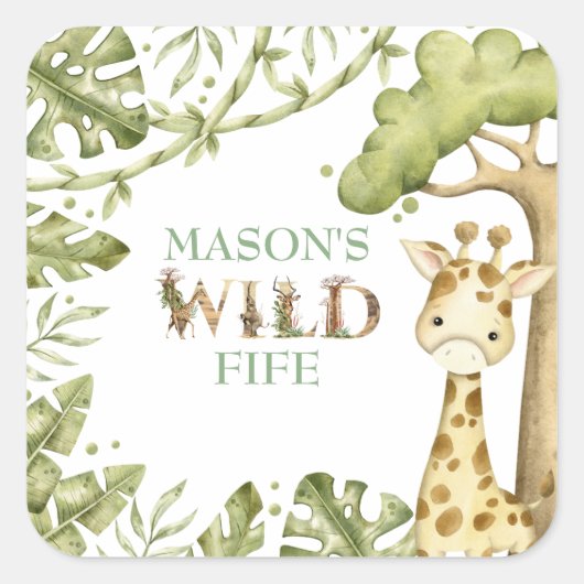Safari Wild One Waterverf Verjaardag Vierkante Sticker (Voorkant)