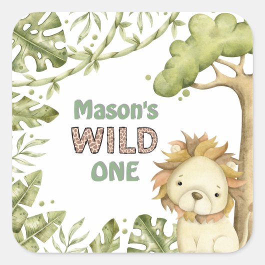 Safari Wild One Waterverf Verjaardag Vierkante Sticker (Voorkant)