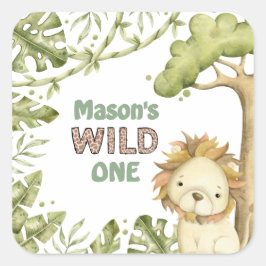 Safari Wild One Waterverf Verjaardag Vierkante Sticker