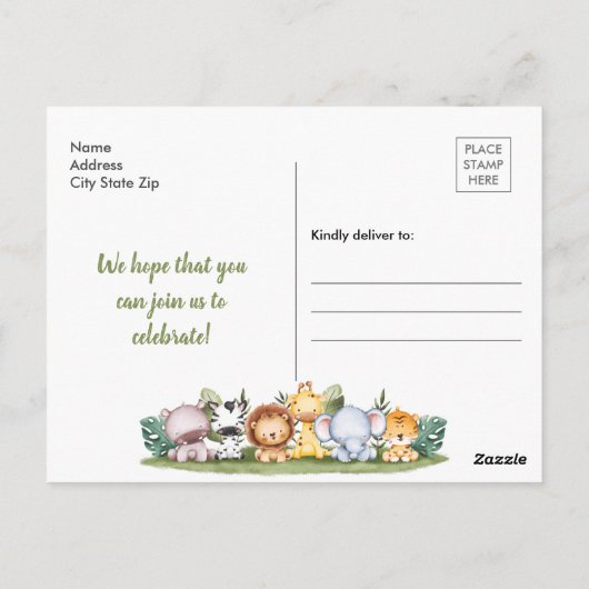 Safari Wild Ones Tweeling 1e Verjaardagsuitnodigin Briefkaart (Achterkant)