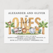 Safari Wild Ones Tweeling 1e Verjaardagsuitnodigin Briefkaart (Voorkant)