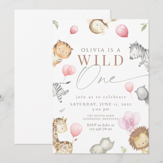 Safari wild op één verjaardag kaart (Voorkant / Achterkant)