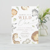 Safari wild op één verjaardag kaart (Staand voorkant)