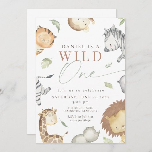 Safari wild op één verjaardag kaart (Voorkant / Achterkant)