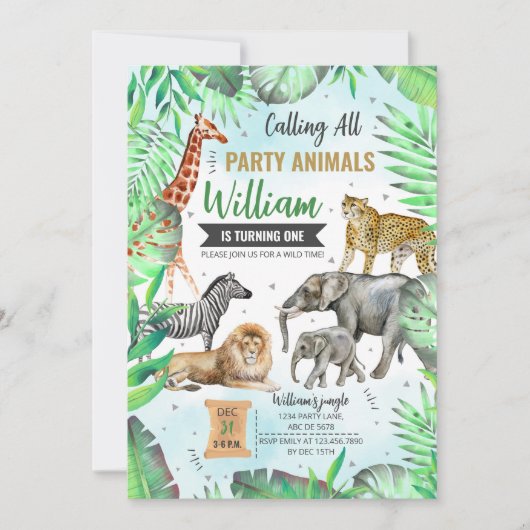 Safari Wild Party Dieren Verjaardag Kaart (Voorkant)