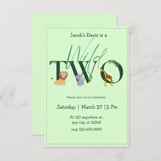 Safari Wild Twee Verjaardag Uitnodiging (Voorkant / Achterkant)