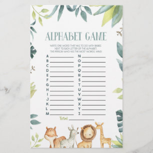 Safari Wild Zoo Dieren Alphabet Baby shower Spel Briefpapier