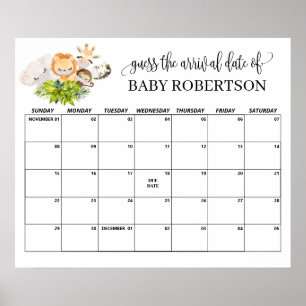 Safari Wilde Baby Shower Raad de Datum Kalender Poster