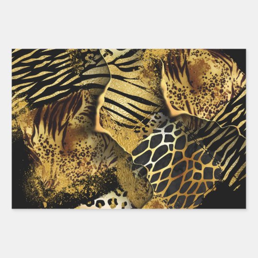 Safari Wilde dierdruk goud zwart-Afrikaanse print Inpakpapier Vel (Voorkant 3)
