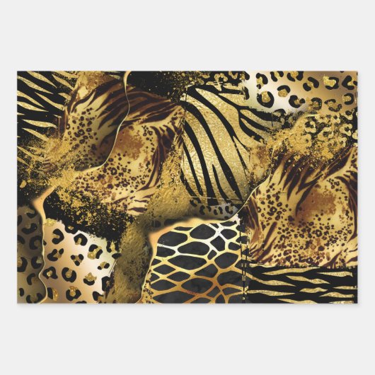 Safari Wilde dierdruk goud zwart-Afrikaanse print Inpakpapier Vel (Voorkant 2)