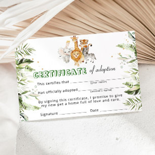 Safari Wilde Dieren Adoptie Certificaat Kaart