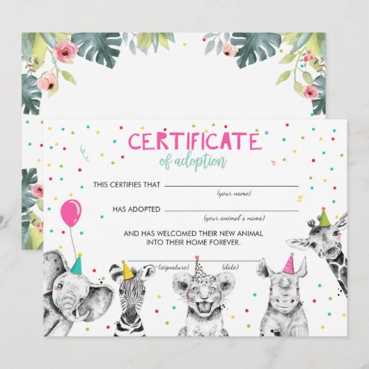 Safari Wilde Dieren Goedkeuringscertificaat Birthd Kaart (Voorkant / Achterkant)