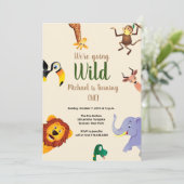 Safari wilde dieren groen 1e verjaardag kaart (Staand voorkant)