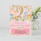 Safari wilde dieren meisje 2e verjaardag uitnodige kaart (Staand voorkant)