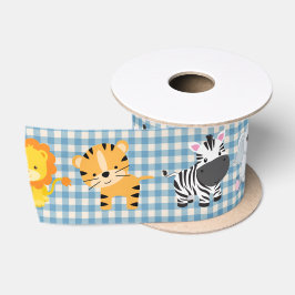 Safari wilde dieren op Gingham Satijnen Lint