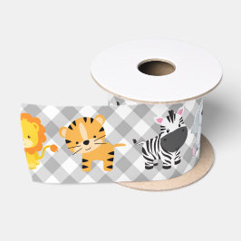 Safari wilde dieren op Gingham Satijnen Lint