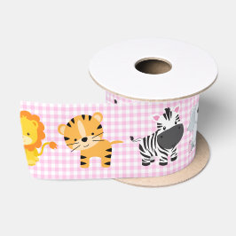 Safari wilde dieren op Gingham Satijnen Lint