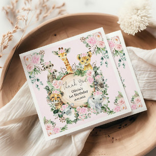 Safari Wilde Dieren Roze Bloemen Verjaardagsgunste Servet