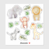 Safari Wilde Dieren Tropische Bladeren Sticker (Vel)