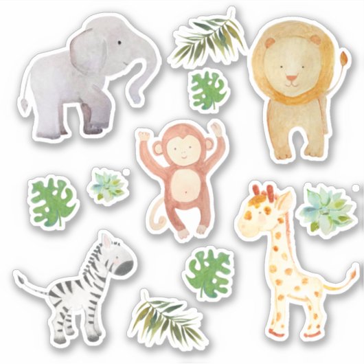 Safari Wilde Dieren Tropische Bladeren Sticker (Voorkant)