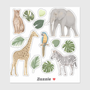 Safari Wilde Dieren Tropische Bladeren Sticker