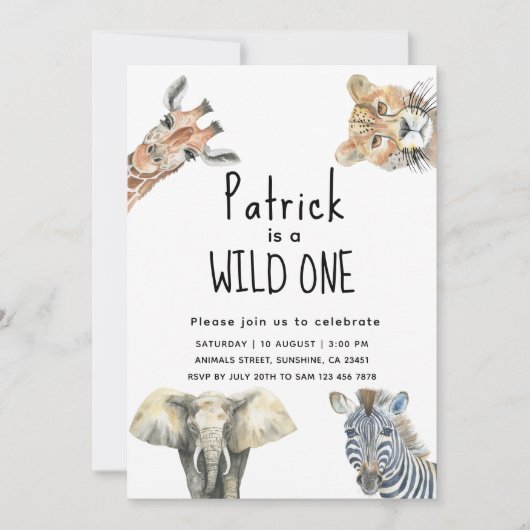 Safari Wilde Dieren Verjaardag Kaart (Voorkant)