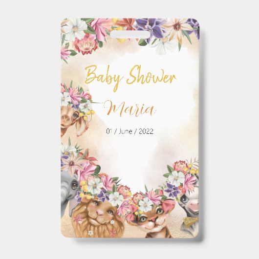 Safari wildebras babyshower uitnodiging goud badge (Voorzijde)