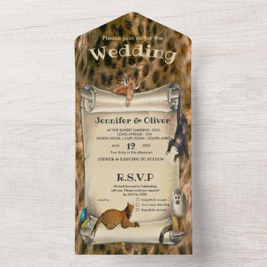 Safari Wildlife All in One Wedding Invite All In One Uitnodiging (Binnen)