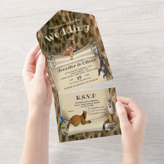 Safari Wildlife All in One Wedding Invite Uitnodiging (Afscheurbaar)