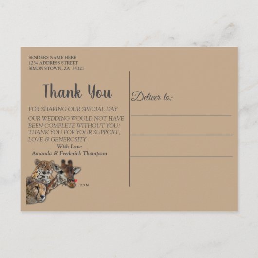 Safari Wildlife Bedankt Aankondigingskaart (Achterkant)