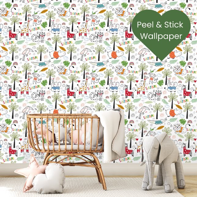 Safari Wildlife Dieren Patroon Peel en Stick Behang (Creator heeft geüpload)