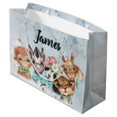 Safari wildone baby name oerwoud animals Gift Bag Groot Cadeauzakje (Achterkant Gekanteld)