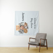 Safari wildone baby shower blue wandkleed (In Situ (horizontaal))