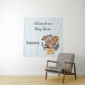 Safari wildone baby shower blue wandkleed (In situ)