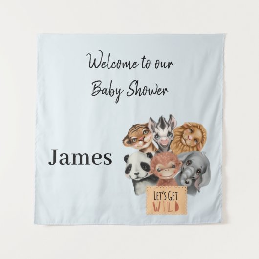 Safari wildone baby shower blue wandkleed (Voorkant)