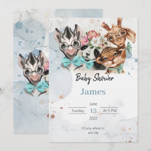 Safari wildone baby shower nodigBlue Kaart (Voorkant / Achterkant)