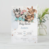 Safari wildone baby shower nodigBlue Kaart (Staand voorkant)