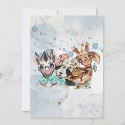 Safari wildone baby shower nodigBlue Kaart (Achterkant)