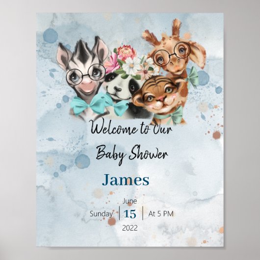 Safari wildone baby shower nodigBlue Poster (Voorkant)