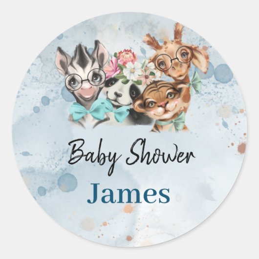 Safari wildone baby shower nodigBlue Ronde Sticker (Voorkant)