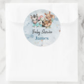 Safari wildone baby shower nodigBlue Ronde Sticker (Tas)